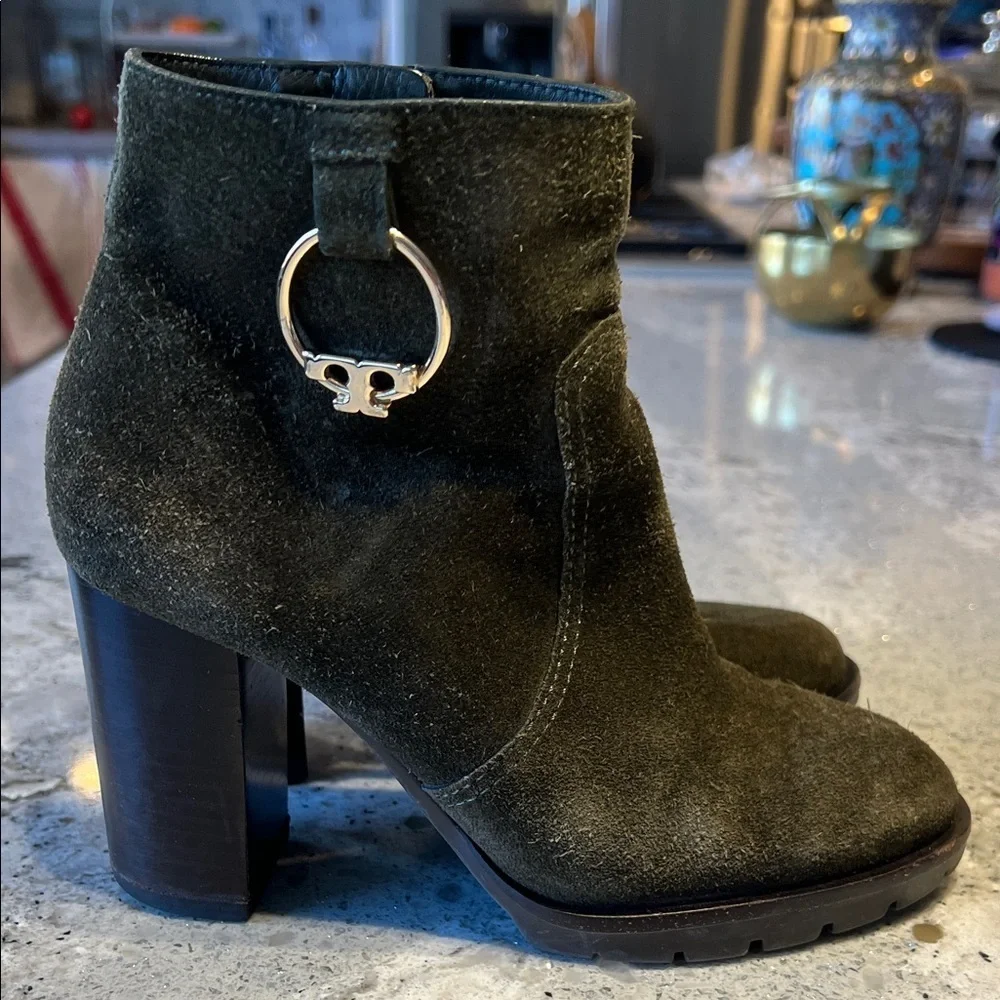 TORY BURCH Tory Burch Dark Green Suede Heeled Boots Size 5.5